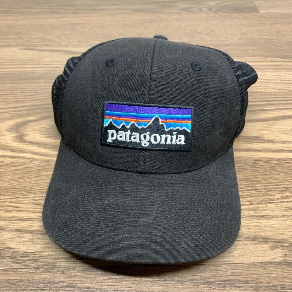 Patagonia Hat‎ Mens Black Organic Cotton Patch Mesh Trucker Snapback Cap